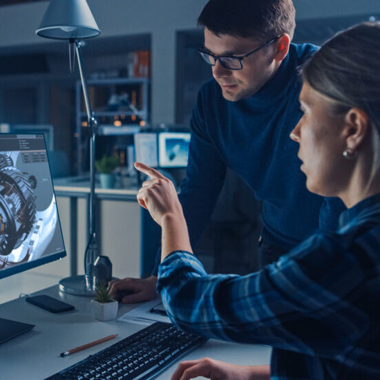 Engineer,Working,On,Desktop,Computer,,Screen,Showing,Cad,Software,With